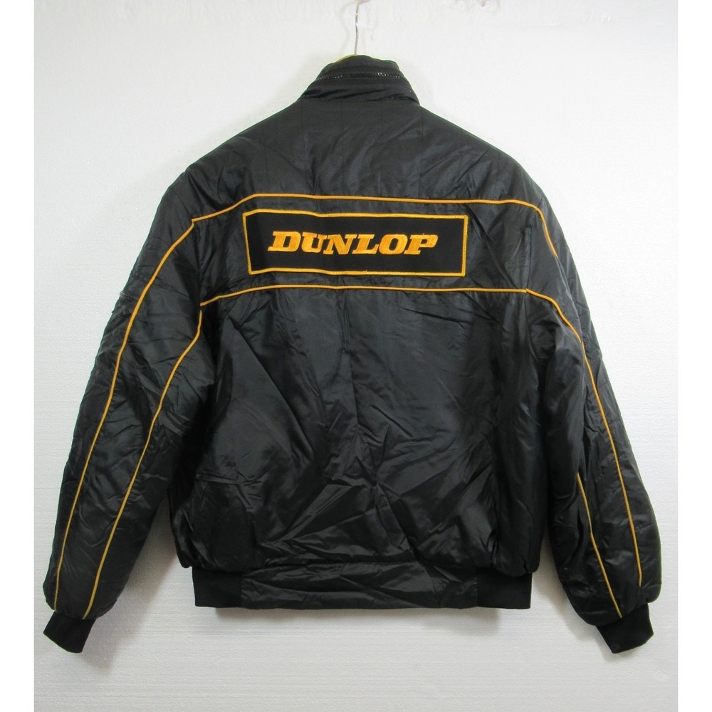 Vintage Dunlop Tires Embroidered Nylon Racing Jacket Men Large Black 70s 80s